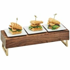 Cal-Mil 3724-46 Mid-Century 20" X 7" X 6" Walnut Wood And Brass Reversible Riser