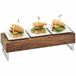 Cal-Mil 3724-49 Mid-Century 20" X 7" X 6" Walnut Wood And Chrome Reversible Riser