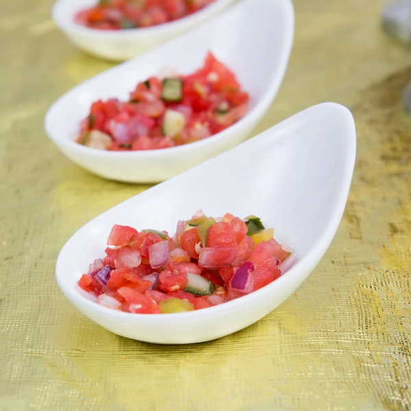 Acopa 2 Oz. Bright White Porcelain Slanted Appetizer / Tasting Spoon - 72/Case - Image 3