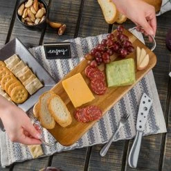 Tablecraft ACAMR1606 Acacia Wood Rectangular Display Board With Brushed Nickel Handles - 14" X 6" X 5/8"