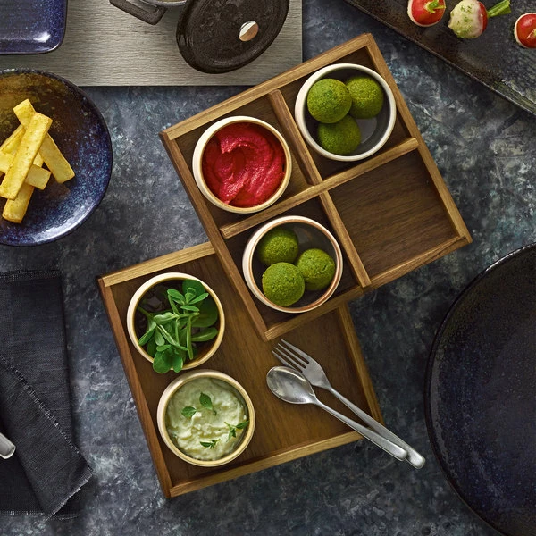 Playground Dinnerware Playground 742890191000000 Ananti 7 3/4" Walnut Wood Square Medium Tray And Stand / Insert - Image 2