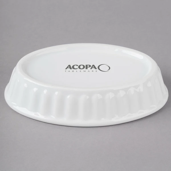 Acopa 5 Oz. Oval Bright White Fluted Porcelain Souffle / Creme Brulee Dish - 12/Pack - Image 3