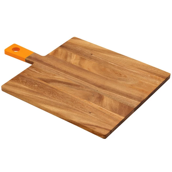 Fox Run 28684 13" X 12 3/4" X 1/2" Acacia Wood Square Serving Board With Orange Handle