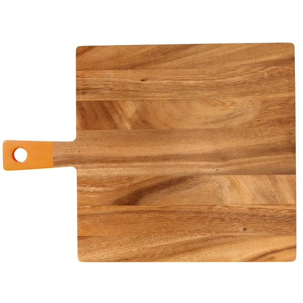 Fox Run 28684 13" X 12 3/4" X 1/2" Acacia Wood Square Serving Board With Orange Handle - Image 2