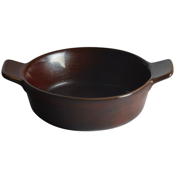 Acopa Keystone 6 Oz. Chestnut Stoneware Mini Casserole Dish With Handles - 48/Case - Image 2