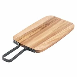 Tablecraft 10077 Industrial 12 1/8" X 7 1/4" Rectangular Acacia Wood Serving Board With Handle
