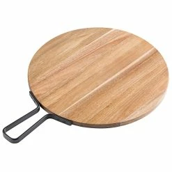 Tablecraft 10081 Industrial 14" Round Acacia Wood Serving Board With Handle