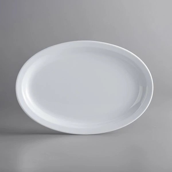 Acopa Foundations 11 1/2" X 8" White Narrow Rim Melamine Oval Platter - 12/Case - Image 2