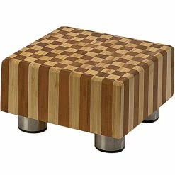 Oneida Eco-Amigo By 1880 Hospitality BBS0909 9" X 9" X 5" Square Checkered Bamboo Wood Display Riser With Stainless Steel Legs