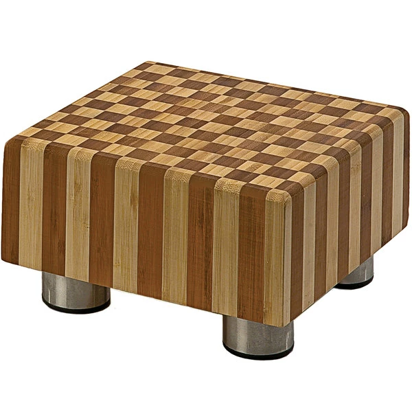 Oneida Eco-Amigo By 1880 Hospitality BBS0909 9" X 9" X 5" Square Checkered Bamboo Wood Display Riser With Stainless Steel Legs