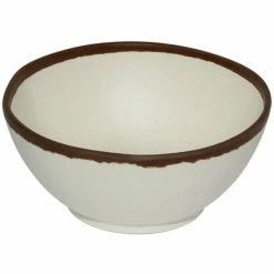 GET Enterprises GET B-302-CRM Pottery Market 24 Oz. Glazed Cream Melamine Bowl With Brown Trim - 12/Case