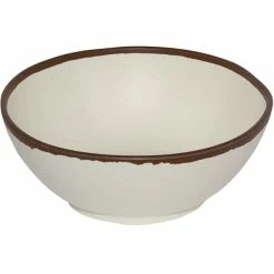 GET Enterprises GET B-305-CRM Pottery Market 1.5 Qt. Glazed Cream Melamine Bowl With Brown Trim - 12/Case