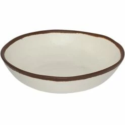 GET Enterprises GET B-310-CRM Pottery Market 1.5 Qt. Glazed Cream Melamine Salad Bowl With Brown Trim - 12/Case