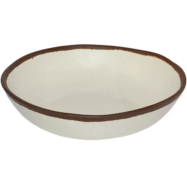 GET Enterprises GET B-310-CRM Pottery Market 1.5 Qt. Glazed Cream Melamine Salad Bowl With Brown Trim - 12/Case