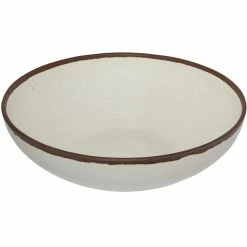 GET Enterprises GET B-330-CRM Pottery Market 5.5 Qt. Glazed Cream Melamine Bowl With Brown Trim - 3/Case