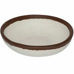 GET Enterprises GET B-55-CRM Pottery Market 4.5 Oz. Glazed Cream Melamine Ramekin With Brown Trim - 48/Case