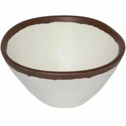 GET Enterprises GET B-81-CRM Pottery Market 8 Oz. Glazed Cream Melamine Bowl With Brown Trim - 24/Case