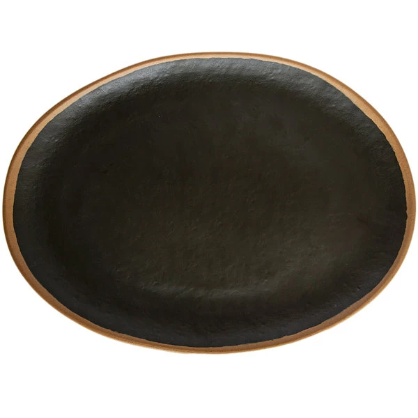 GET Enterprises GET P-151-BR Pottery Market 15" X 11" Glazed Oval Brown Melamine Coupe Platter With Clay Trim - 6/Case