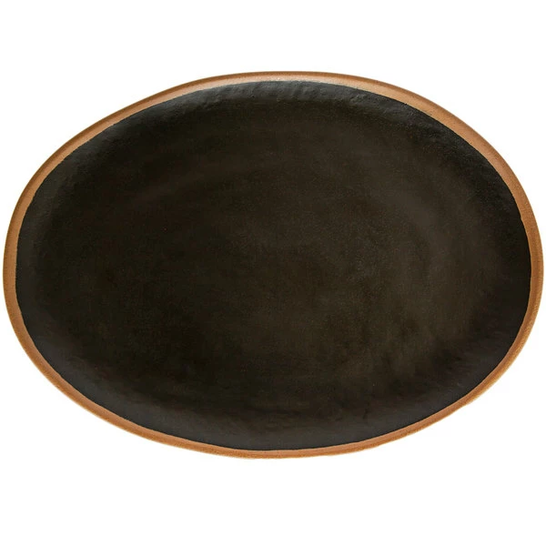 GET Enterprises GET P-183-BR Pottery Market 18" X 13" Glazed Oval Brown Melamine Coupe Platter With Clay Trim - 3/Case