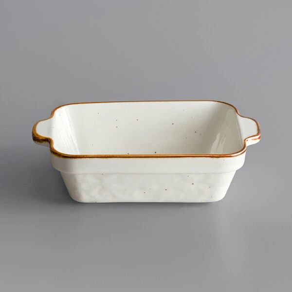 Acopa Keystone 15 Oz. Vanilla Bean Stoneware Rectangular Baker / Casserole Dish - 16/Case - Image 2