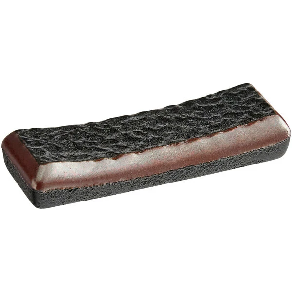 Acopa Heika Black Matte Textured Stoneware Chopstick Rest - Image 2