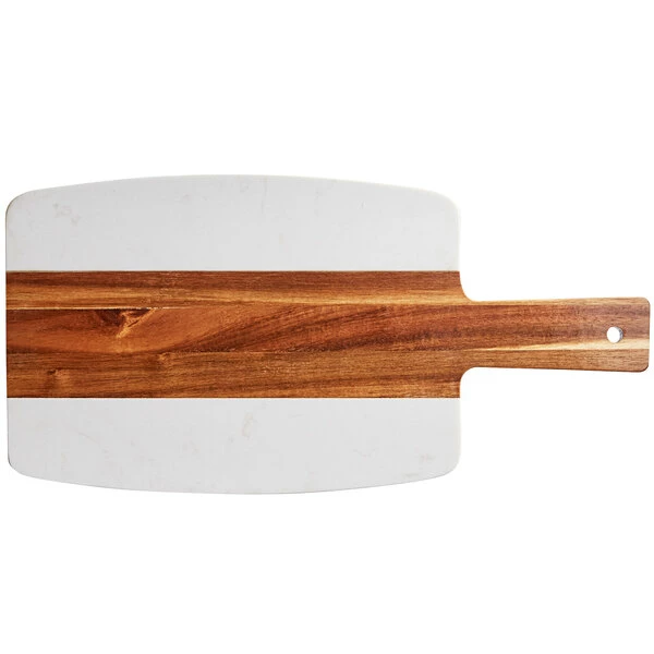 Acopa Marble And Acacia Wood 10 1/2" X 7 1/2" Serving / Charcuterie Board - Image 2