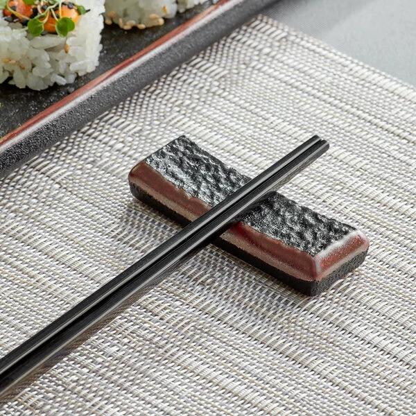 Acopa Heika Black Matte Textured Stoneware Chopstick Rest
