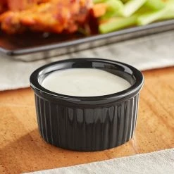 Acopa 2.5 Oz. Glossy Black Fluted Stoneware Ramekin - 48/Case