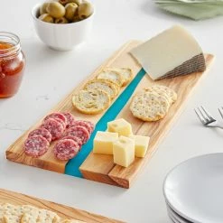 American Metalcraft OWP14 14" X 7" X 5/8" Rectangular Olive Wood Serving Board With Blue Polyresin Streak