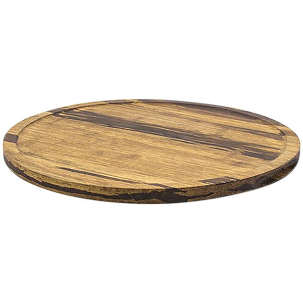 Front Of The House SPT054MUB21 12" Round Reversible Crushed Bamboo Serving Board With Hand Grips - 4/Case - Image 2