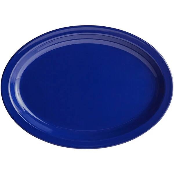 Acopa Foundations 13 1/4" X 9 1/2" Blue Narrow Rim Melamine Oval Platter - 12/Case - Image 2