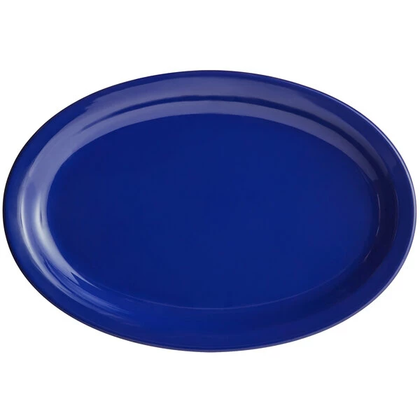 Acopa Foundations 11 1/2" X 8" Blue Narrow Rim Melamine Oval Platter - 12/Case - Image 2