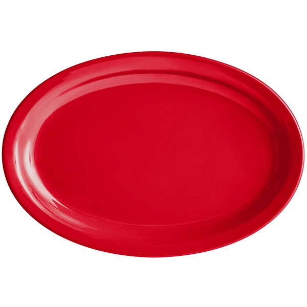 Acopa Foundations 11 1/2" X 8" Red Narrow Rim Melamine Oval Platter - 12/Case - Image 2