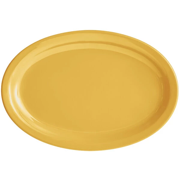 Acopa Foundations 11 1/2" X 8" Yellow Narrow Rim Melamine Oval Platter - 12/Case - Image 2