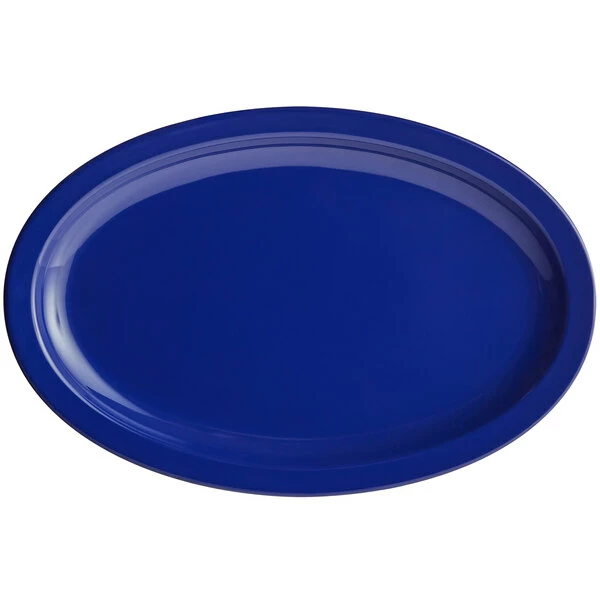 Acopa Foundations 12 3/4" X 8 1/2" Blue Narrow Rim Melamine Oval Platter - 12/Case - Image 2