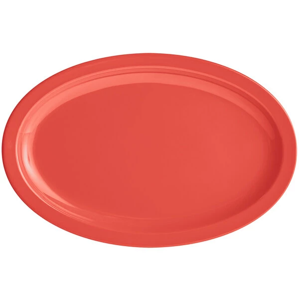 Acopa Foundations 12 3/4" X 8 1/2" Orange Narrow Rim Melamine Oval Platter - 12/Case - Image 2