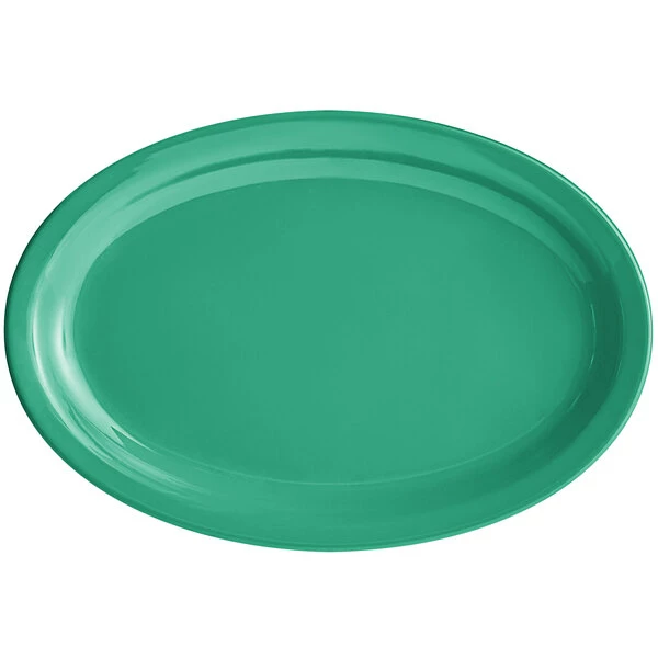 Acopa Foundations 11 1/2" X 8" Green Narrow Rim Melamine Oval Platter - 12/Case - Image 2