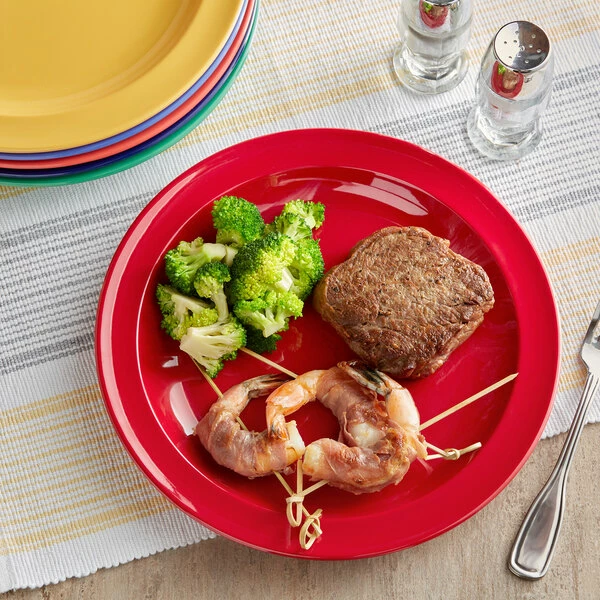 Acopa Foundations 10" Assorted Colors Narrow Rim Melamine Plate - 72/Case