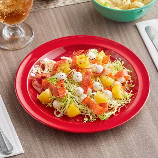 Acopa Foundations 9" Red Narrow Rim Melamine Plate - 12/Case