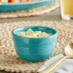 Acopa Capri 8 Oz. Caribbean Turquoise Stoneware Bouillon - 12/Pack