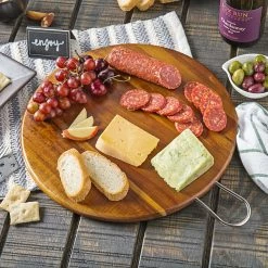 Tablecraft ACAMR14 Acacia Wood Round Display Board With Brushed Nickel Handle - 14" X 5/8"