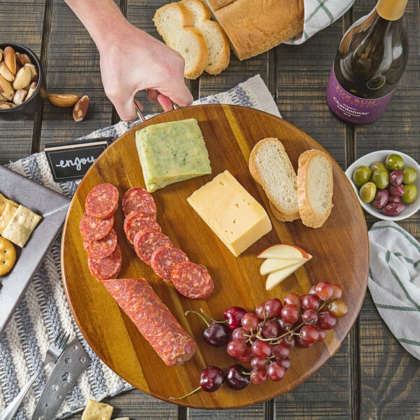 Tablecraft ACAMR14 Acacia Wood Round Display Board With Brushed Nickel Handle - 14" X 5/8" - Image 4