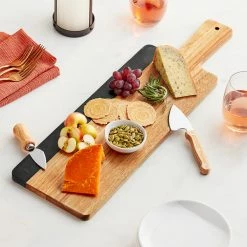 Acopa 23 1/2" X 7" Acacia Wood And Slate Serving Board With Handle
