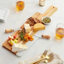 Acopa 23 1/2" X 7" Acacia Wood And White Marble Serving Board With Handle