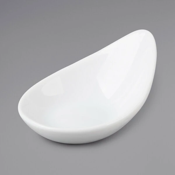 Acopa 2 Oz. Bright White Porcelain Slanted Appetizer / Tasting Spoon - 72/Case - Image 2