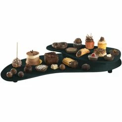 Tablecraft Professional Bakeware Tablecraft CW16080BKGS Black With Green Speckle Cast Aluminum 25" X 10" Two Tiered Platter