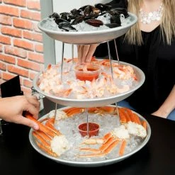 American Metalcraft 3 Tier Seafood Tower Set With Small Aluminum Trays And Stand